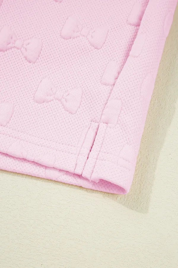 Bow Jacquard Ruffle Cap Sleeve Top and Shorts Set - Studio ZD -