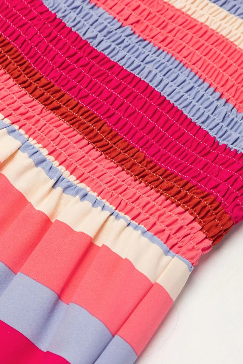 Contrast Stripe Wide Strap Smocked Tiered Dress - Studio ZD -