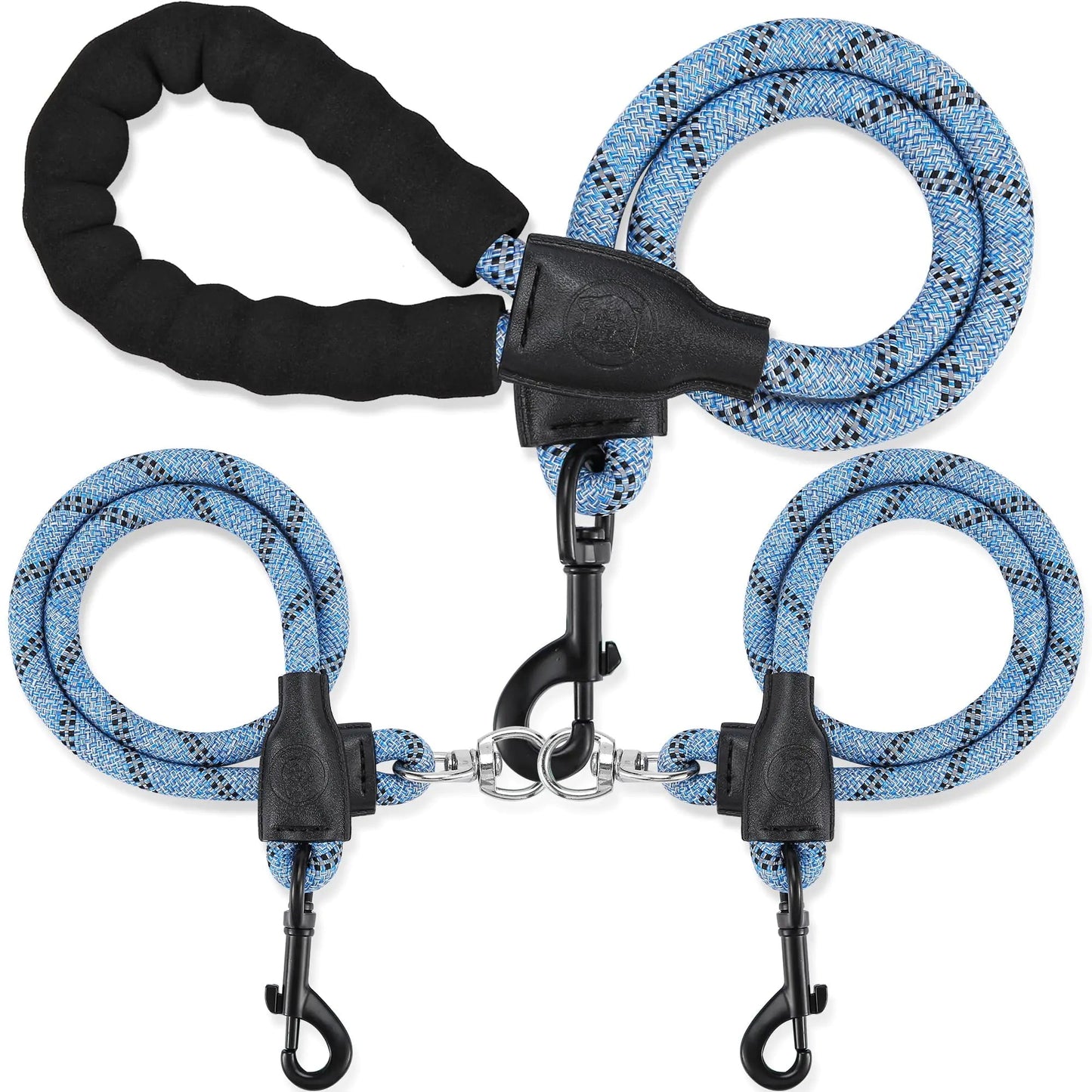 Double Dog Leash Dual Dog Leash 360° Swivel No Tangle Walking Training Two Dog Leash Comfortable Shock Absorbing Climbing Reflective Leash for Small Medium and Large Dogs - Blue Small/8 - 45 ibs - Studio ZD -