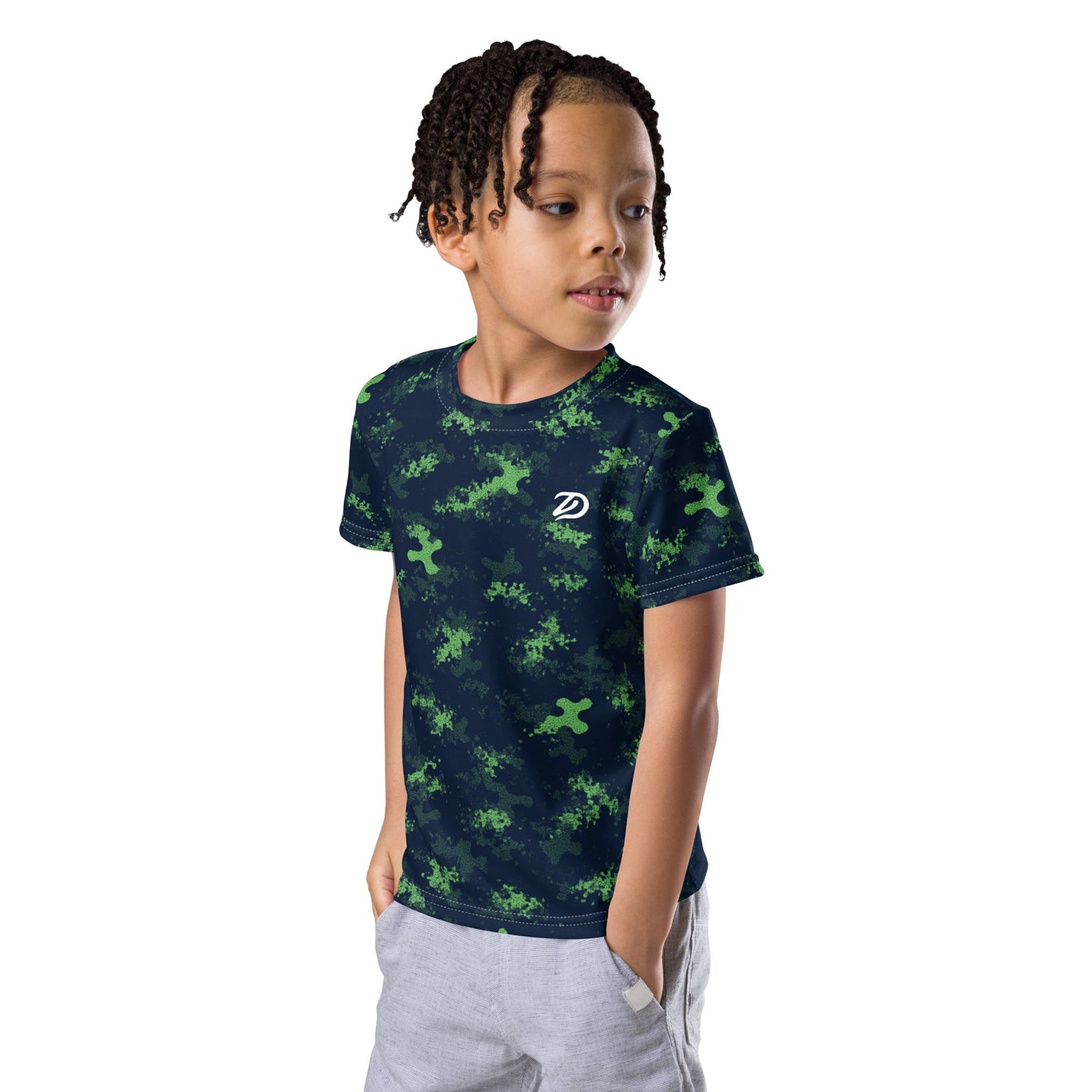 Hybrid Camo Green/Blue - Kids Crew Neck T-Shirt - Studio ZD -
