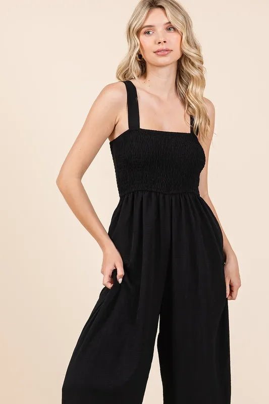 Mittoshop Smocked Wide Strap Wide Leg Overalls - Studio ZD -