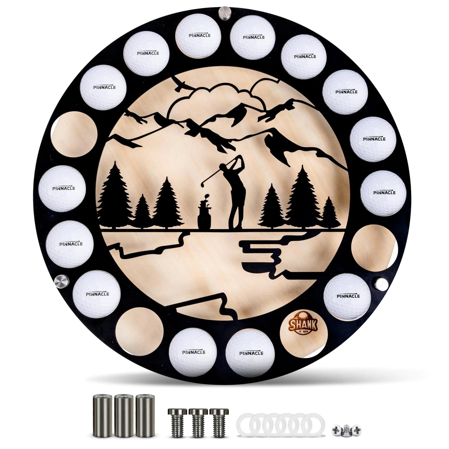 Shank It Off Golf Ball Display Case - Metal & Glass Golf Ball Holder Display Holds 18 Balls - Circular Golf Ball Case Display Golf Accessories - Studio ZD -