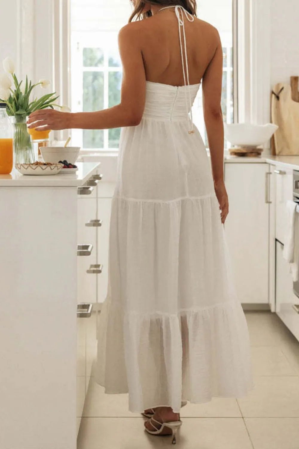 Tiered Halter Neck Printed Cami Dress - Studio ZD -