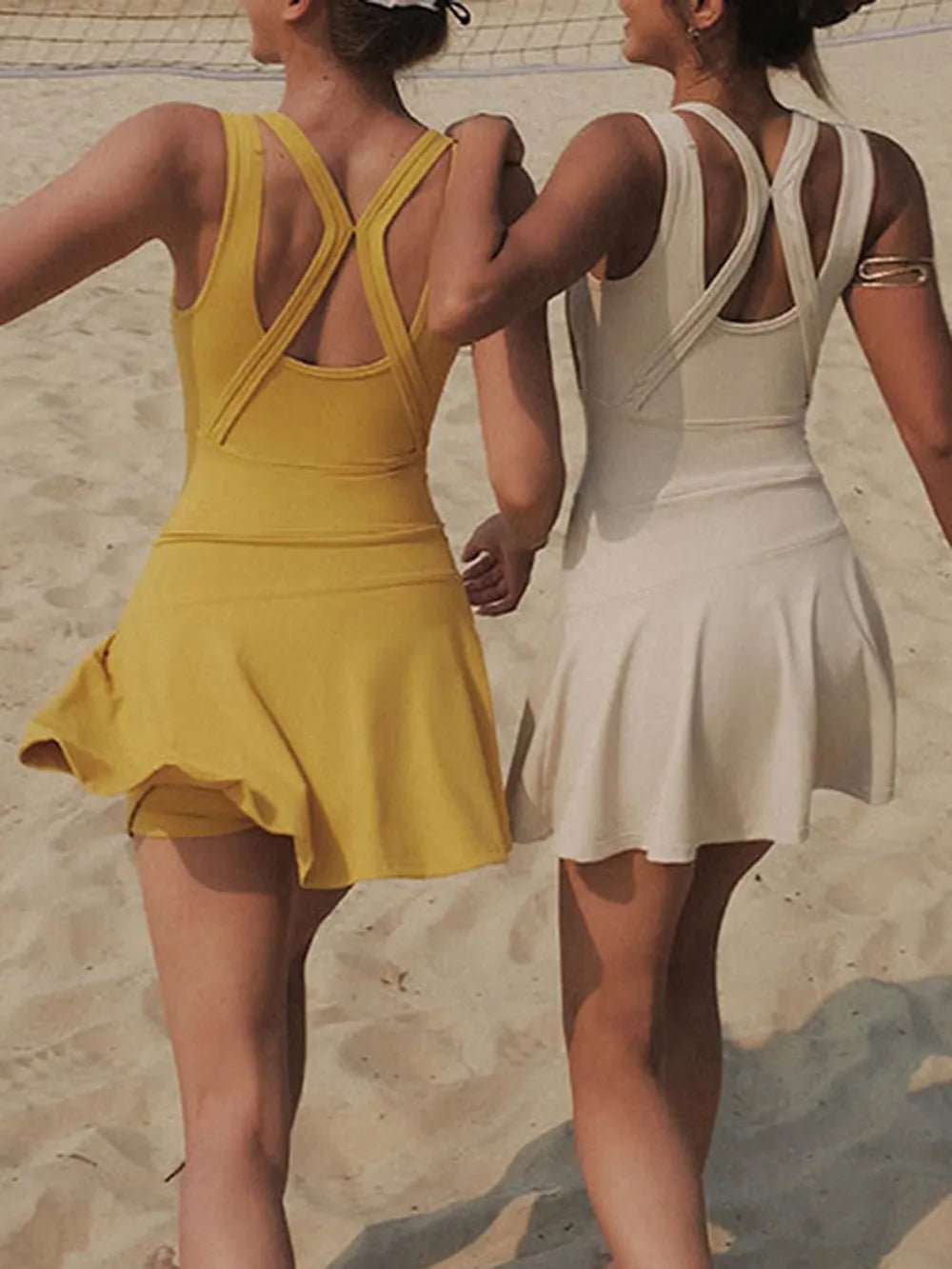 V - Neck Wide Strap Active Dress with Unitard Liner - Studio ZD -