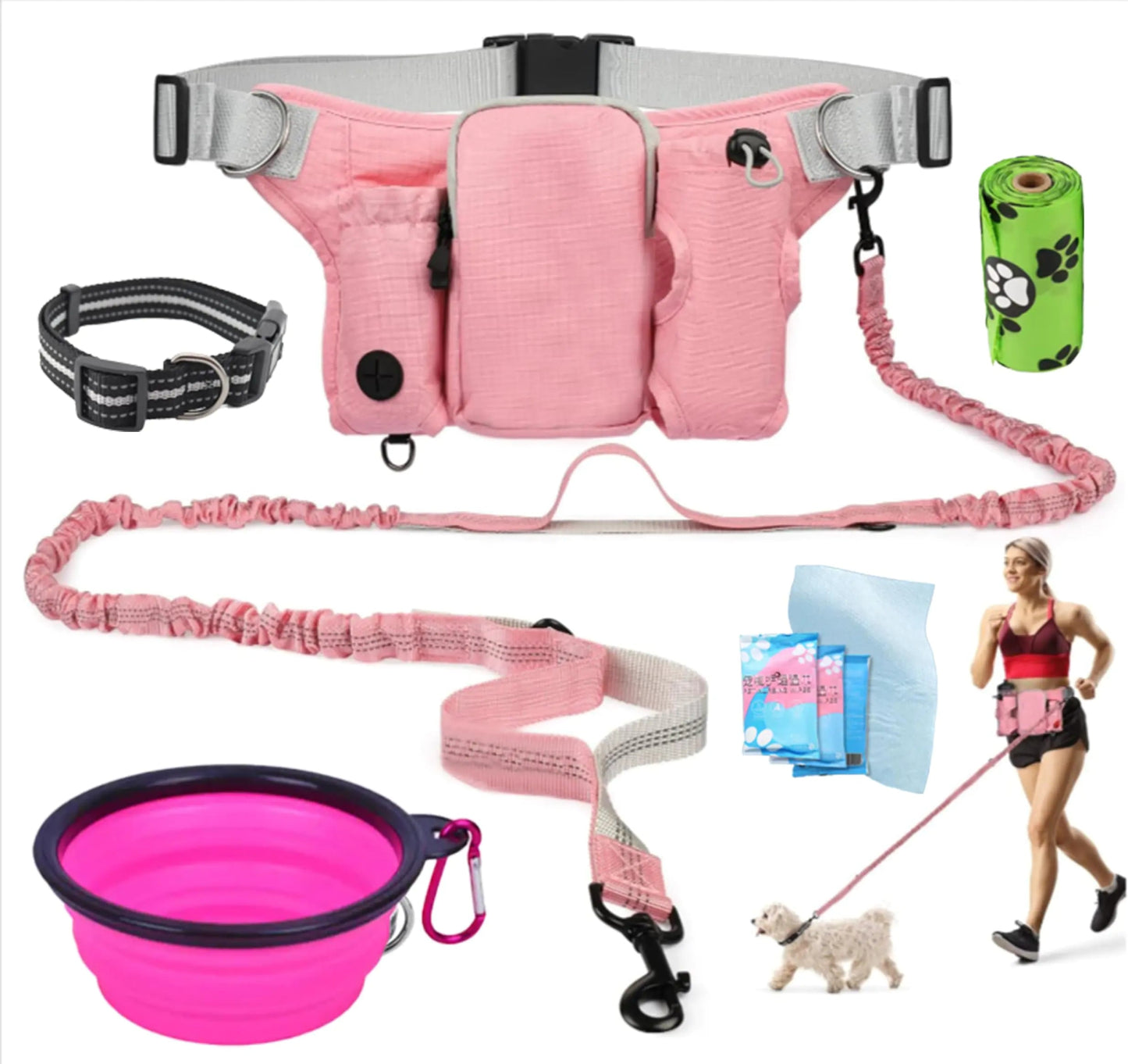 VOLUPTAS Hand Free Dog Leash Waist Leash for Dog Walking Fanny Pack for Dog Walking Dog Treat Fanny Pack Dog Leash Accessories Dog Walking Belt Dog Training Pouch Dog Waist Leash Belt - Studio ZD -
