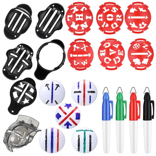 16 Packs Golf Ball Marker Golf Accessories 12 Golf Ball Marking Stencils Letter Stencils Kit Golf Ball Liner Line Marker Template 4 Color Line Markers Pens Golf Ball Alignment and Identification Tool - Studio ZD - 