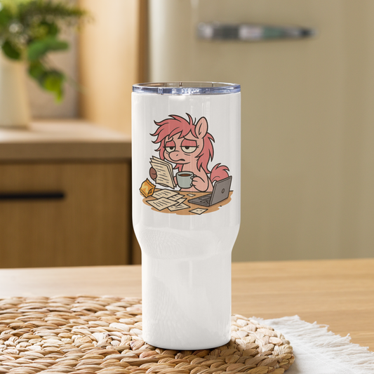 Burnt Out Piper Travel Mug with a handle