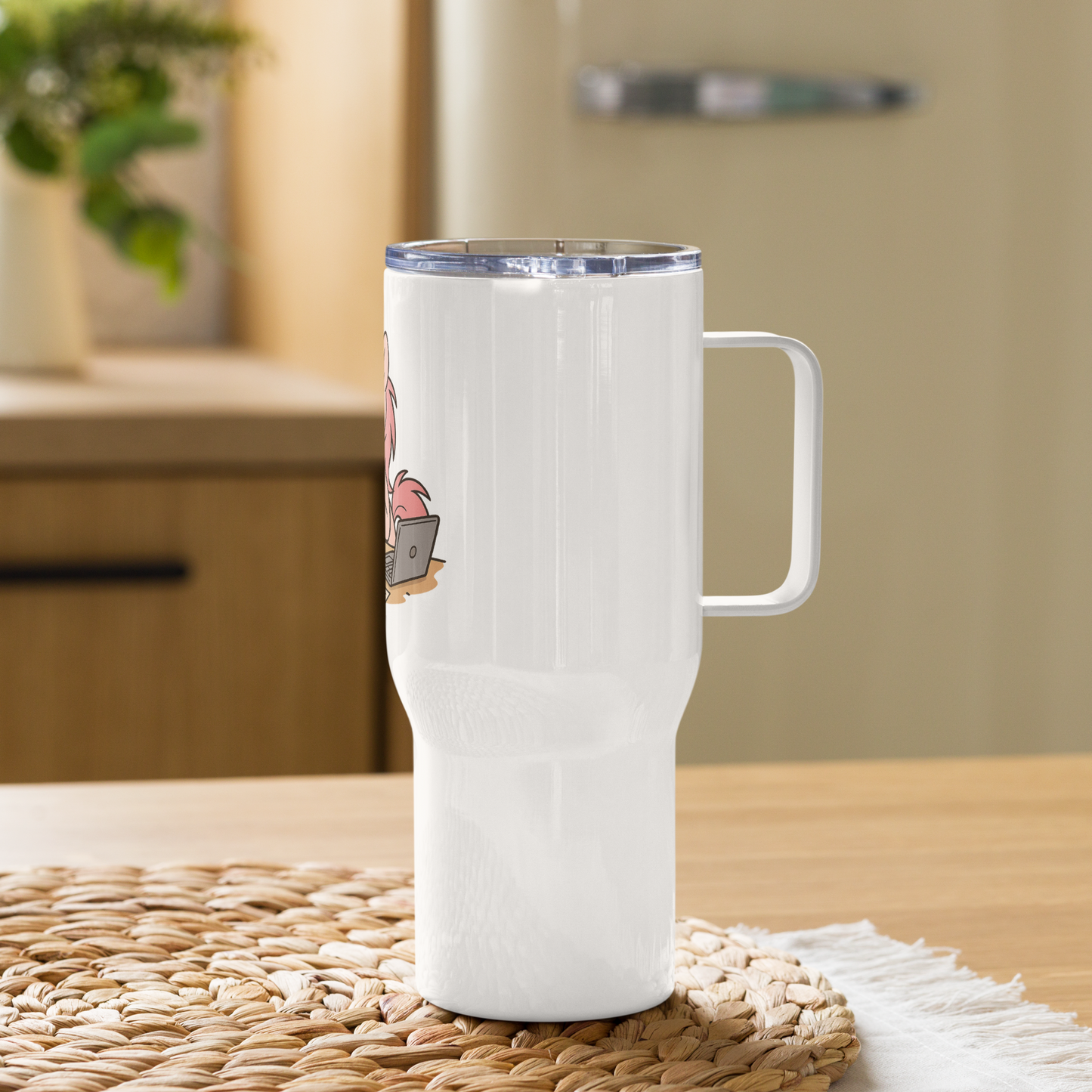 Burnt Out Piper Travel Mug with a handle