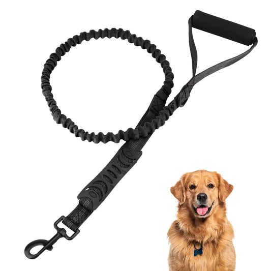 Reshiho Tactical Heavy Duty Dog Leash Bungee Dog Leash Reflective Shock-Absorbing Dog Leash with 2 Handles Standard Dog Leashes for Medium and Large Dog 4-6FT（Black）