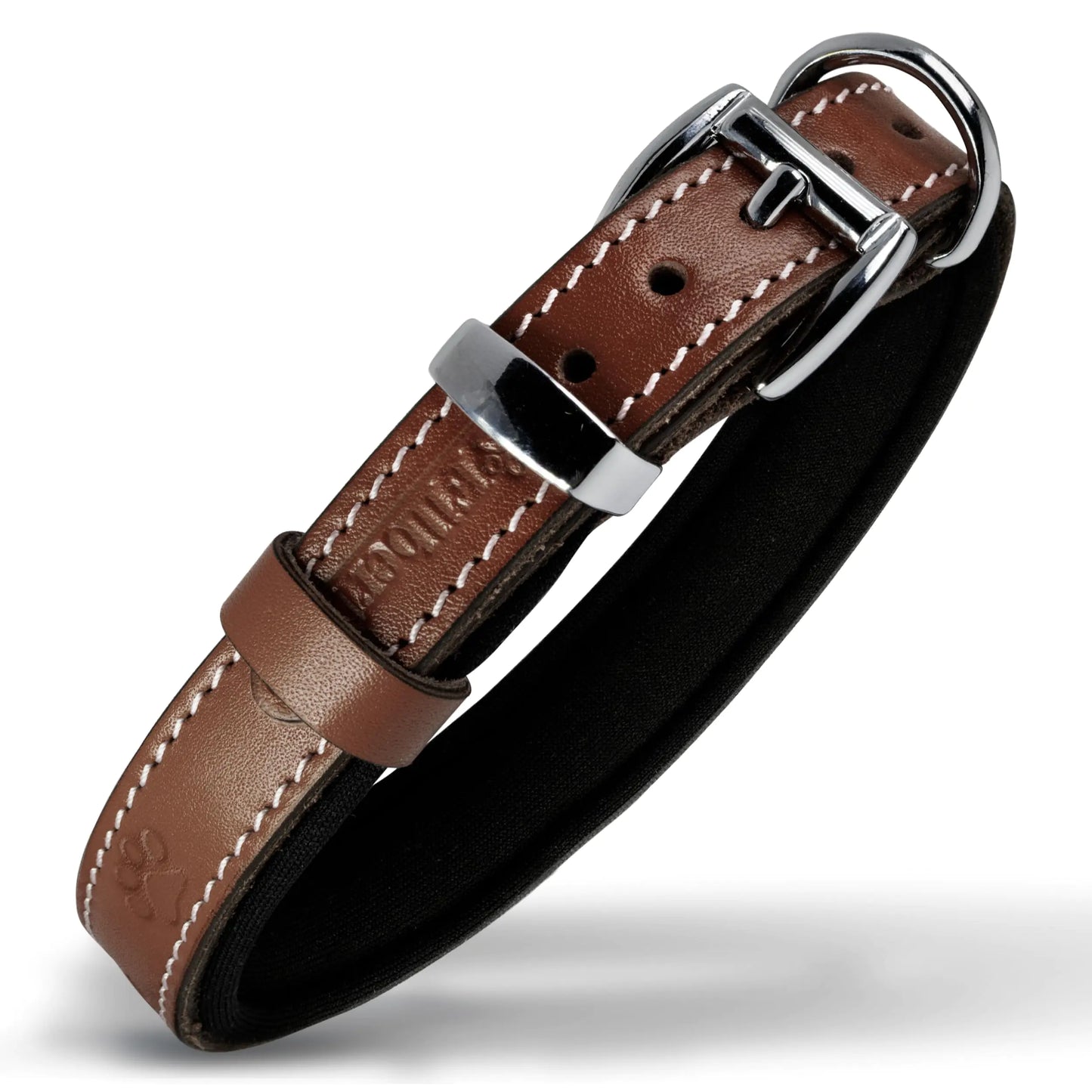 Xtra Small - Filbert Leather Dog Collar Genuine Leather Collar for Small Dogs Pawprint Embossed Leather Dog Collars with Buckle Top-Notch Quality Vegetable-Tanned Full Grain Leather Collar Brown