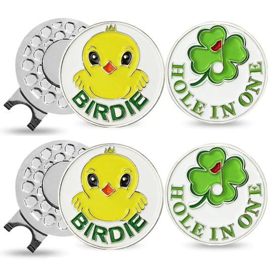Amy Sport Golf Ball Marker Hat Clip Magnetic Hat Clips Durable Removable Ball Markers Attaches Easily to Cap Gifts for Men Women Golfer (Bird+Clover)