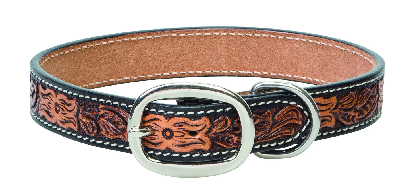 Weaver Leather Pet Floral Tooled Dog Collar Natural 1" x 19"