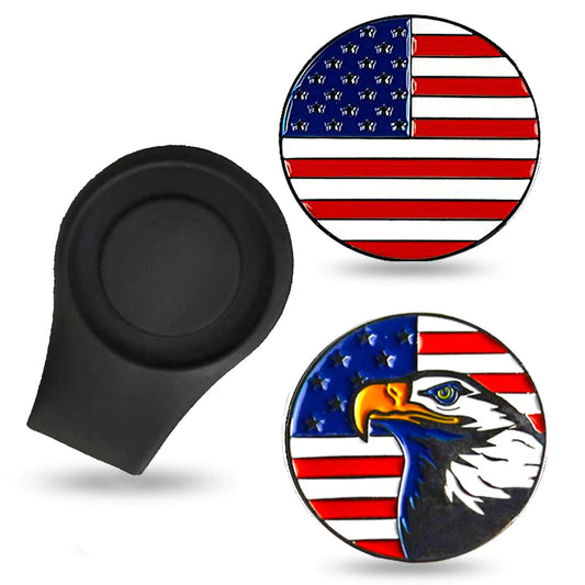 Amy Sport Golf Ball Marker Hat Clip Silicone Magnetic Hat Clips Removable Ball Markers Attaches Easily to Cap Shoe Gifts for Men Women (1 Black Hat Clip+2 Usa Ball Markers) - Studio ZD - 