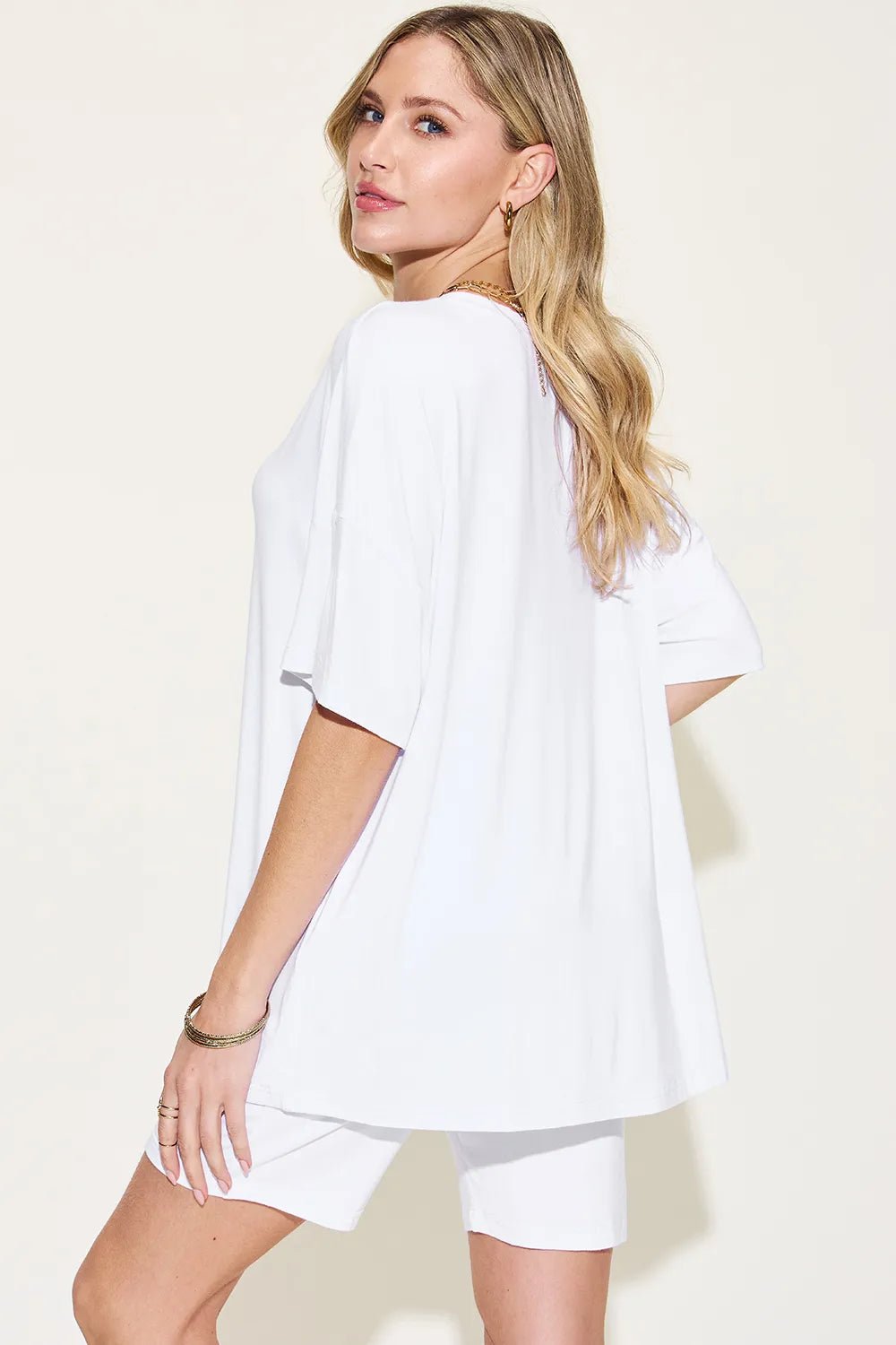 Basic Bae Full Size V - Neck Drop Shoulder T-Shirt and Shorts Set - Studio ZD - 