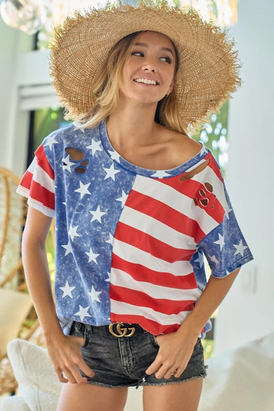 BiBi American Flag Theme Short Sleeve T-Shirt - Studio ZD - 