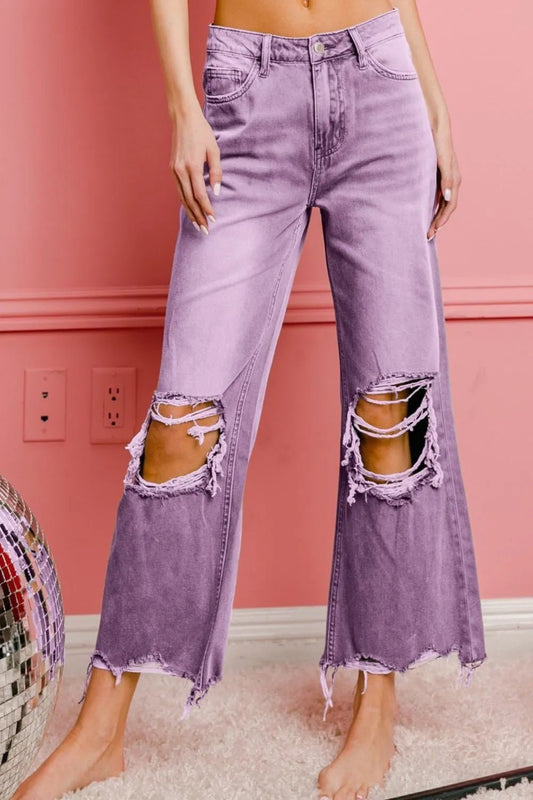 BiBi Distressed Vintage Washed Wide Leg Pants - Studio ZD - 