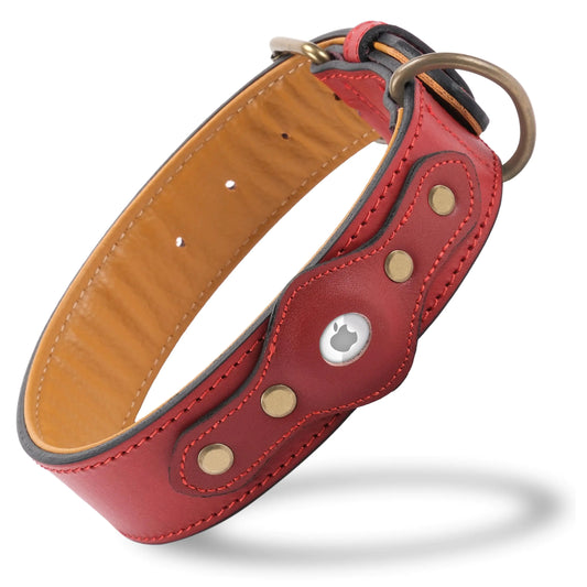 Large Filbert Leather Dog Collar with Airtag Holder Upgraded Secure Airtag Dog Collar Leather Collar for Large Dogs Waterproof Premium Dog Collar Adjustable Dog Collar Collar para Perros