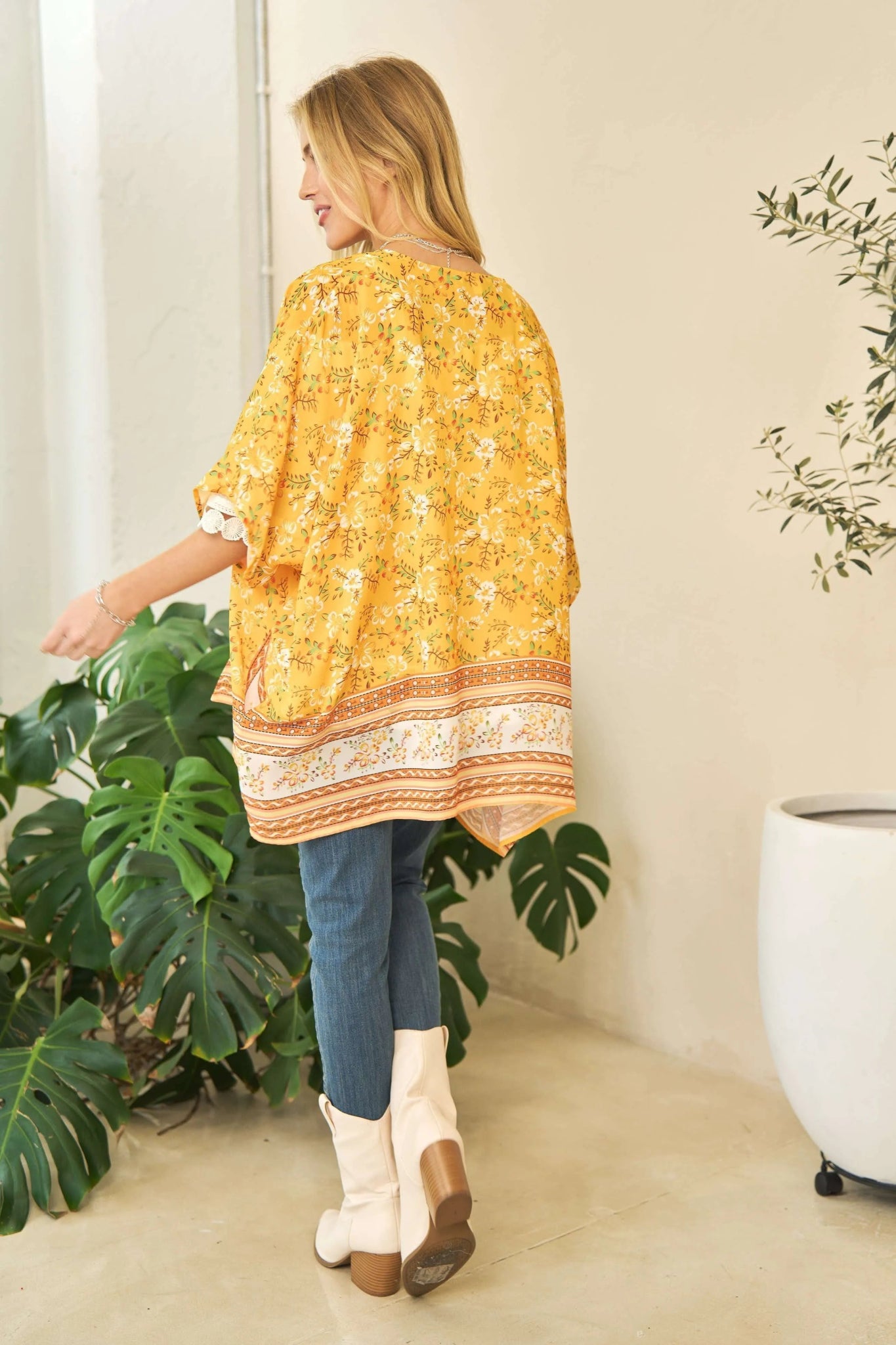 Davi & Dani Floral Printed Short Sleeve Loose Fit Kimono Cover Up - Studio ZD - 
