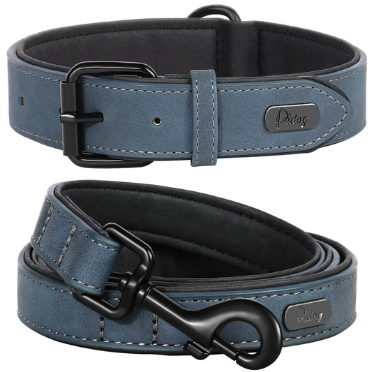 Small Didog Soft Padded Leather Dog Collar and Leash Set Heavy Duty Dog Leash and Collar Set with Metal Buckle Breathable Dog Collars with 4FT Leather Dog Leash for Small Dogs Blue S