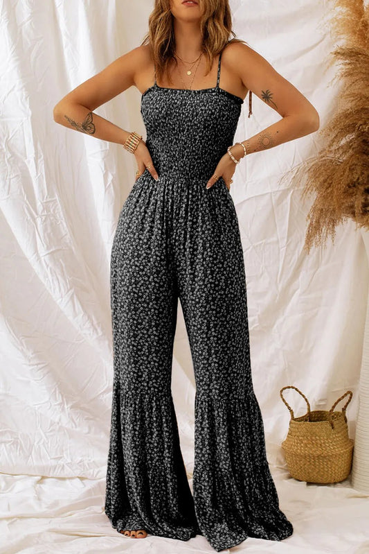 Floral Spaghetti Strap Wide Leg Jumpsuit - Studio ZD - 