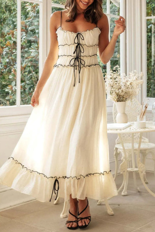 Frill Tied Front Midi Cami Dress - Studio ZD - 