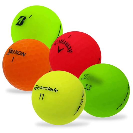 Golf Ball Monkey Cheap Matte Golf Balls Recycled Mix Neon Golf Balls Colored - Great Brands & Models! Used Golf Balls Bright Colored Golf Balls for Men and Women - Cheap Golf Balls Bulk (4A - 50) - Studio ZD - 