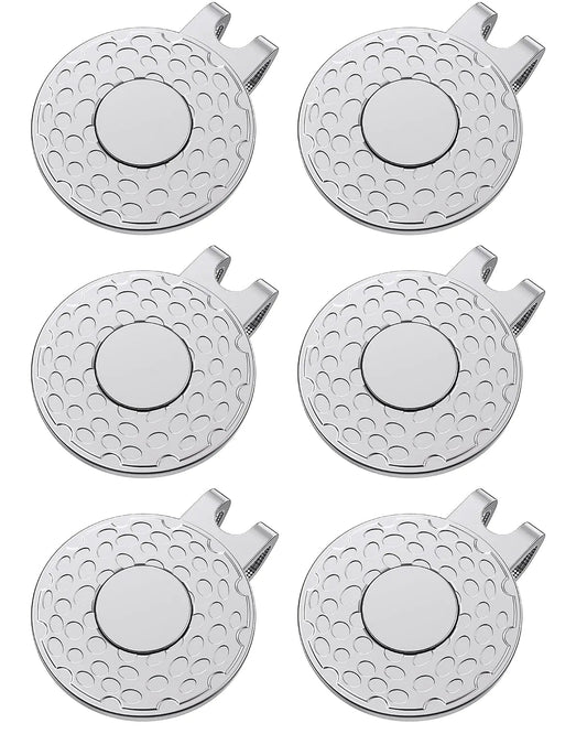 GreenHaven 6 Pack Golf Hat Clips Magnetic Golf Ball Marker Holders for Golf Hats Caps Pants Gloves Bags Visors Belts Patterned Alloy Clips for Metal Golf Ball Markers (Ball Marker Not Included)Silver - Studio ZD - 
