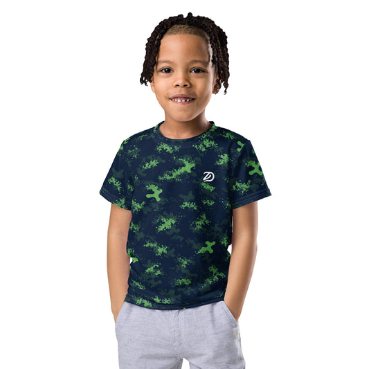 Hybrid Camo Green/Blue - Kids Crew Neck T-Shirt - Studio ZD - 