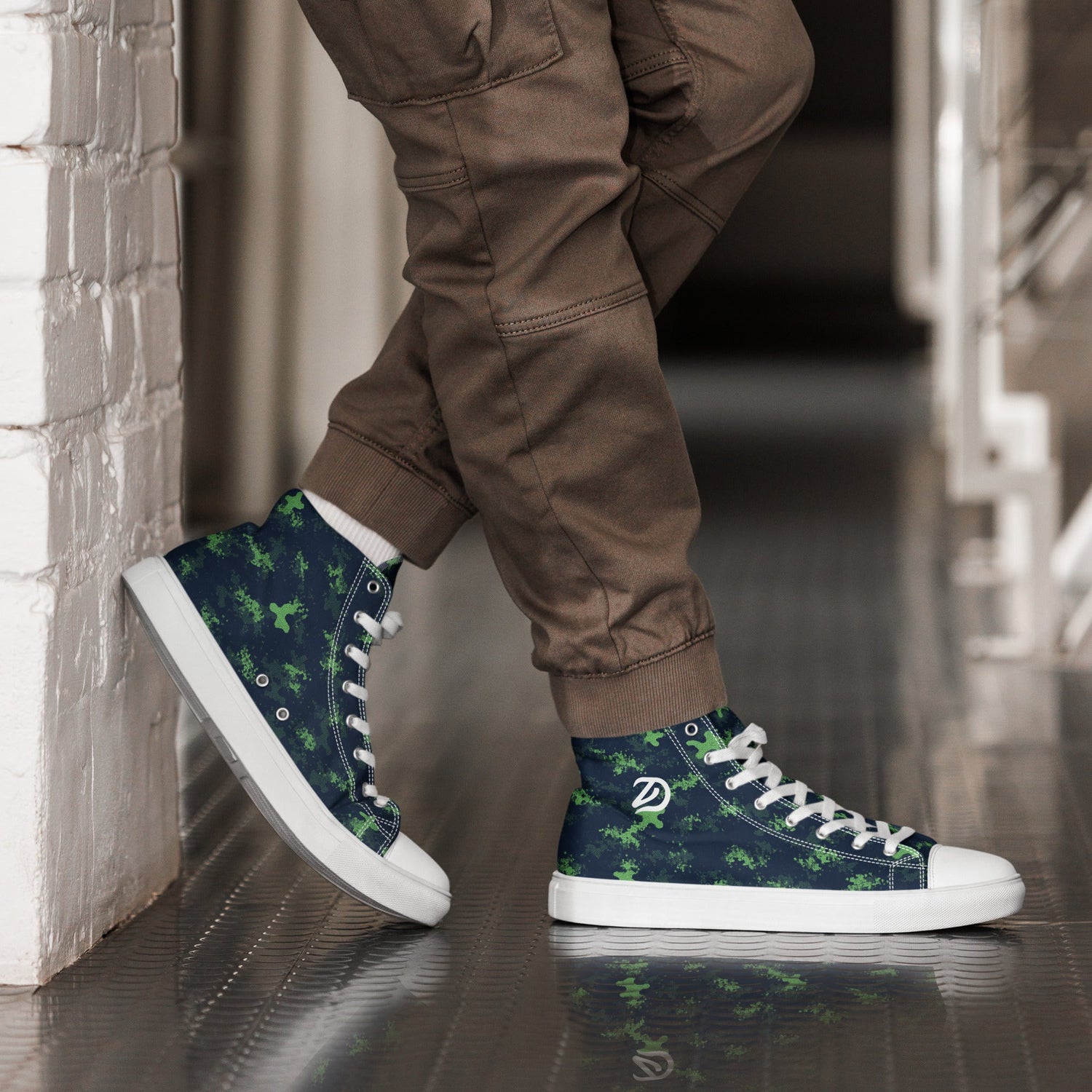 Hybrid Camo Green/Blue - Men’s High Top Canvas Shqoes - Studio ZD - 