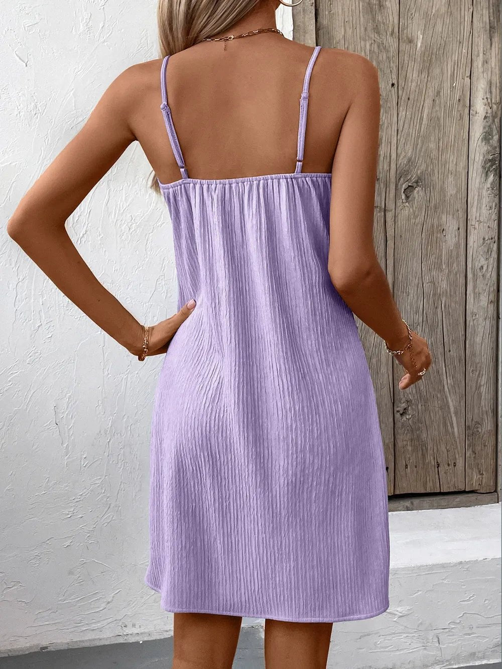 Ivy Lane Textured V - Neck Sleeveless Mini Cami Dress - Studio ZD - 