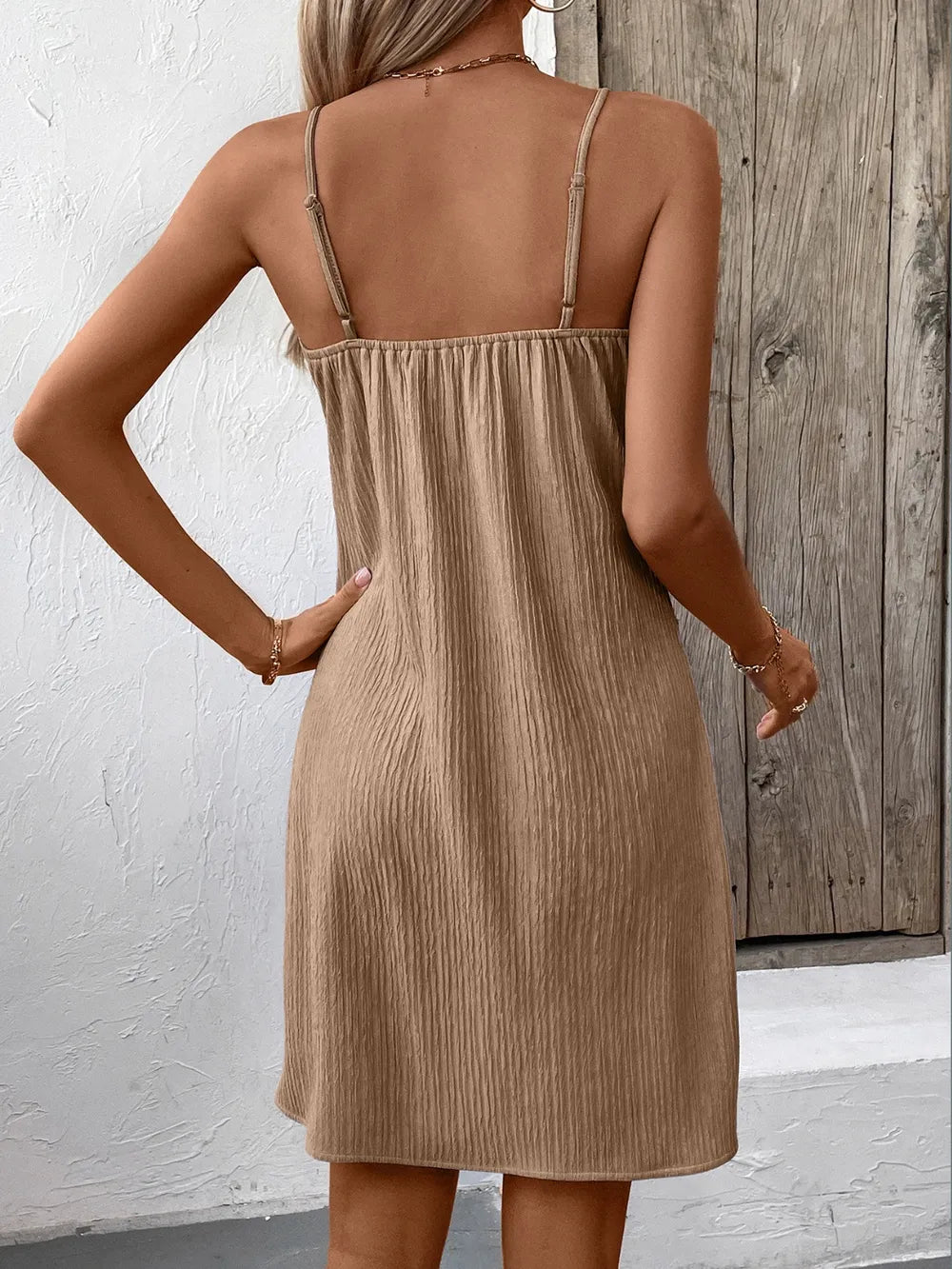 Ivy Lane Textured V - Neck Sleeveless Mini Cami Dress - Studio ZD - 