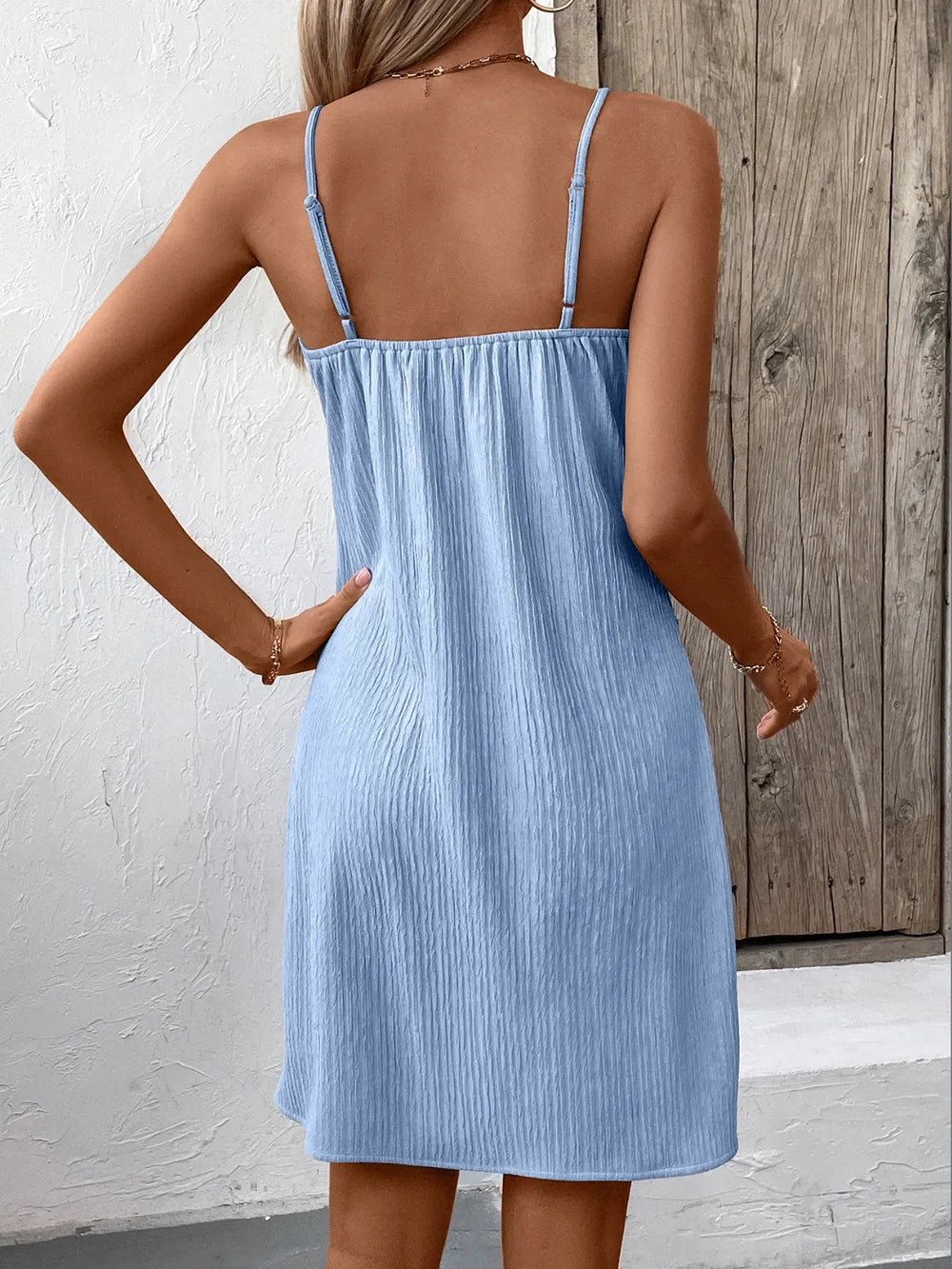 Ivy Lane Textured V - Neck Sleeveless Mini Cami Dress - Studio ZD - 