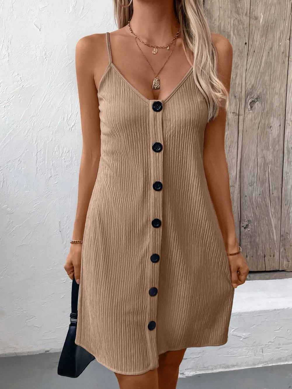 Ivy Lane Textured V - Neck Sleeveless Mini Cami Dress - Studio ZD - 