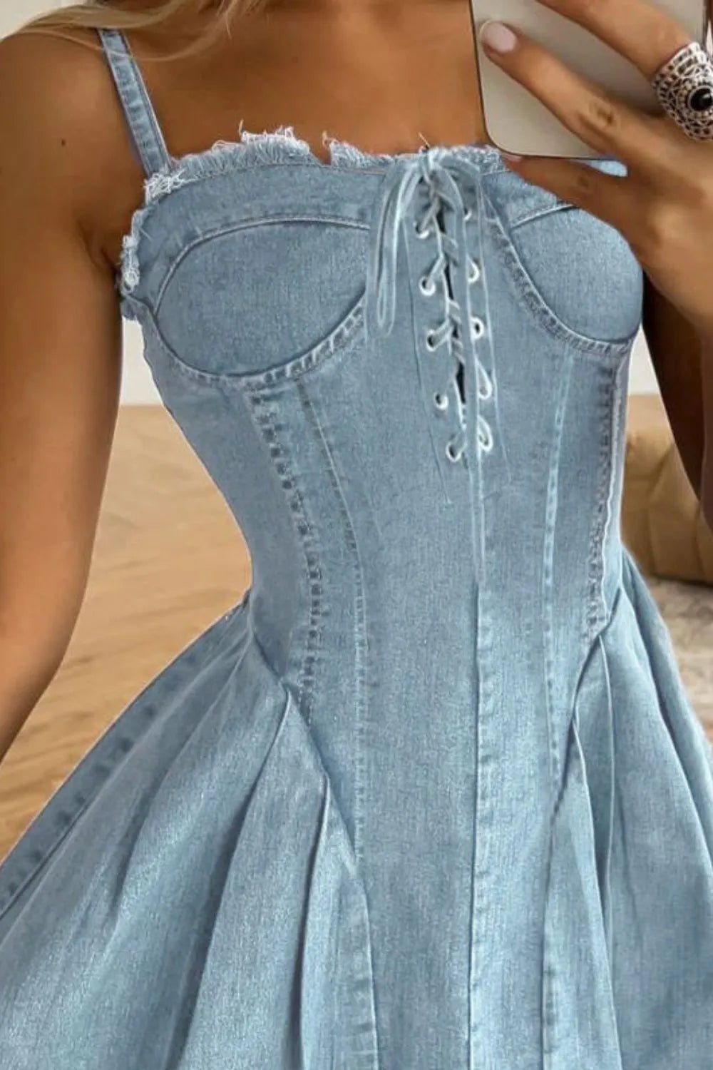 Lace Up Denim Cami Dress - Studio ZD - 