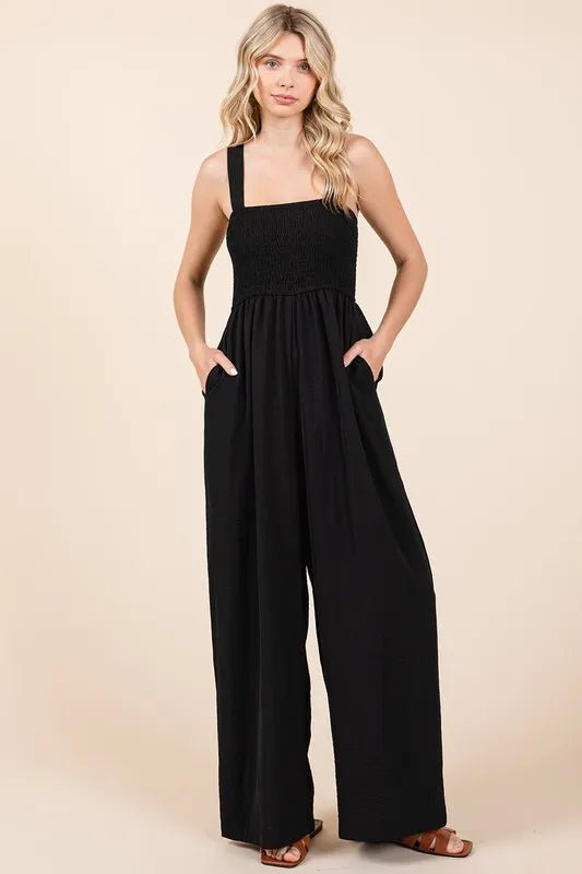 Mittoshop Smocked Wide Strap Wide Leg Overalls - Studio ZD - 