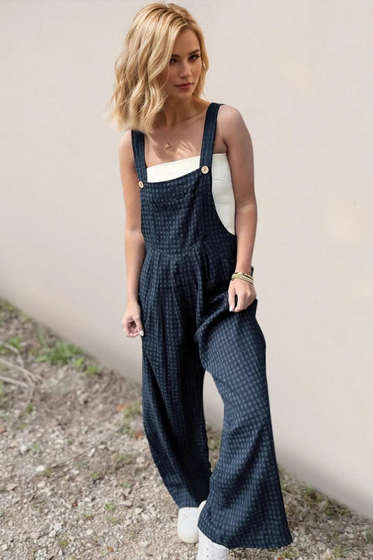 Oh Full Size Plaid Wide Leg Overalls with Pockets - Studio ZD - 