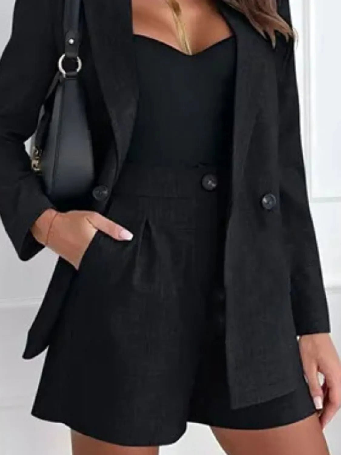 One Button Lapel Collar Blazer and Shorts Set - Studio ZD - 