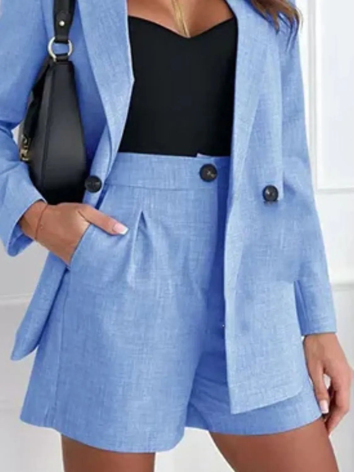 One Button Lapel Collar Blazer and Shorts Set - Studio ZD - 