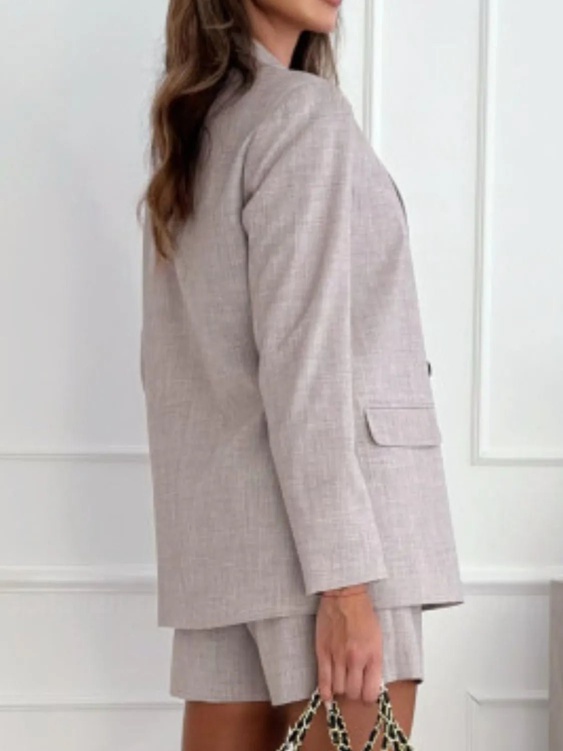 One Button Lapel Collar Blazer and Shorts Set - Studio ZD - 