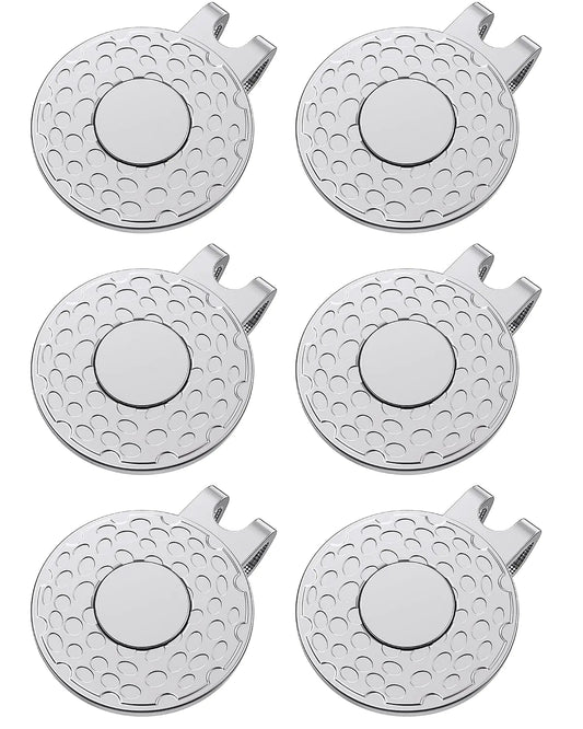 GreenHaven 6 Pack Golf Hat Clips Magnetic Golf Ball Marker Holders for Golf Hats Caps Pants Gloves Bags Visors Belts Patterned Alloy Clips for Metal Golf Ball Markers (Ball Marker Not Included)Silver