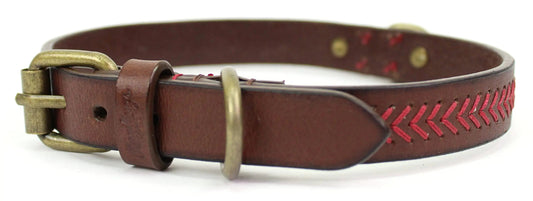 Rawlings | BASEBALL STITCH LEATHER DOG COLLAR | Medium - 20.25” | Brown - Studio ZD - 