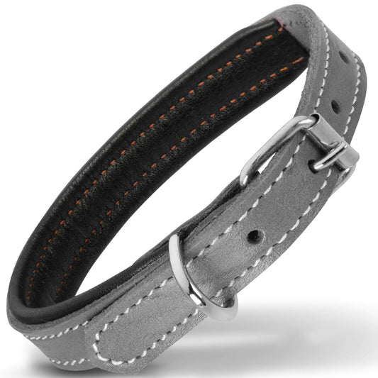 Small Filbert Leather Dog Collar Genuine Leather Collar for Small Dogs Premium Gray Leather Dog Collar Luxury Padded Leather Dog Collar Strong Collar for Dogs - Studio ZD - 