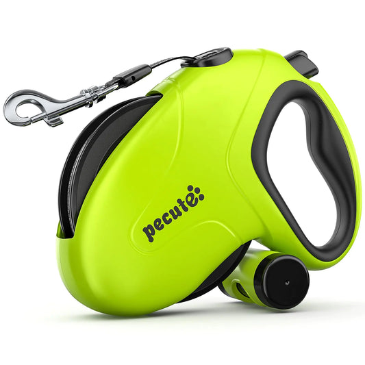 Pecute 32ft Retractable Dog Leash with Reflective Strips 360° Tangle-Free Dog Leash One-Button Control & Sturdiness Nylon Dog Leash with Poop Bag Long Dog Leash Retractable for Medium Large Dog