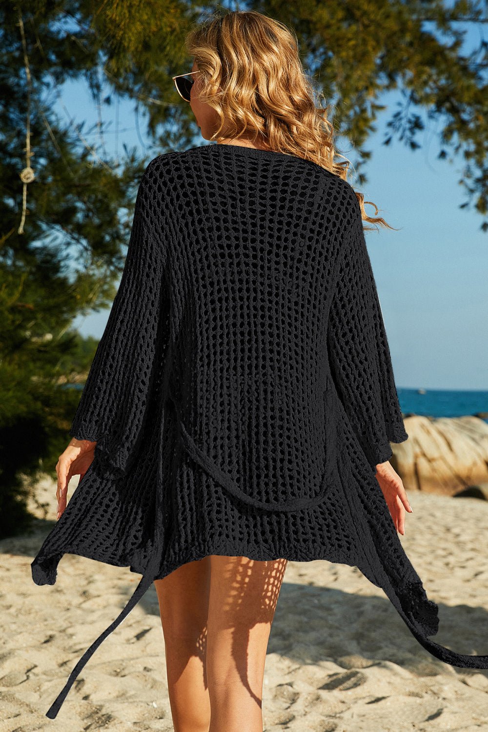 Tie - Waist Openwork Crochet Cover Up - Studio ZD - 