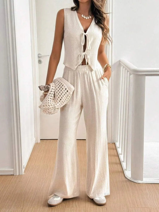 V Neck Sleeveless Top and Pants Set - Studio ZD - 