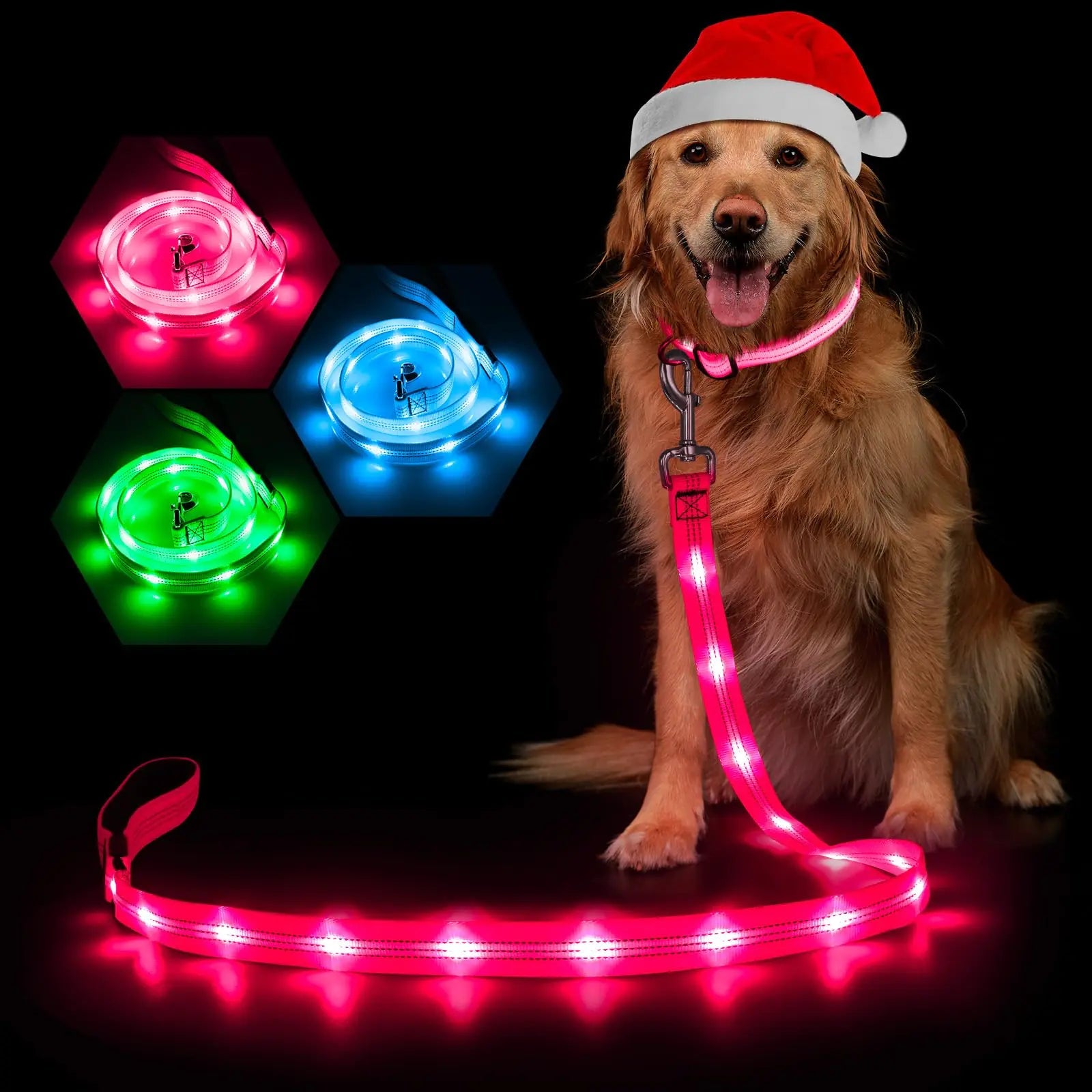 Weesiber LED Dog Leash Light Up Dog Leash 4ft Rechargeable Nylon Webbing Lighted Dog Lead Reflective Dog Leash with Neoprene Padded Glowing Safety Dog Lights for Night Walking (Pink) - Studio ZD - 